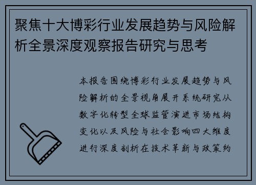 聚焦十大博彩行业发展趋势与风险解析全景深度观察报告研究与思考